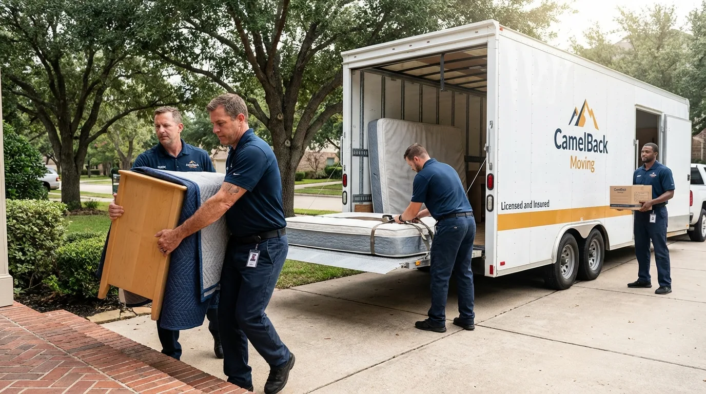 Crew loading residential truck for cross-state move from Jeanerette, LA