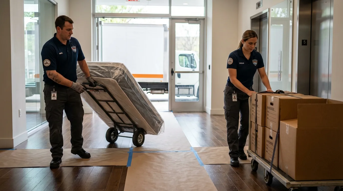 Professional apartment movers loading elevator in Jeanerette, LA